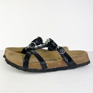 Birkenstock Betula Tango Black Snake Print Crystal Open Back Sandals